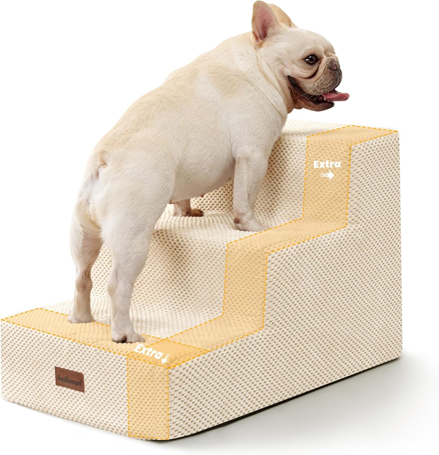 Dog Stairs for Small Dogs & Cats, 3-Step Extra Wide Non-Slip Pet Steps for Couch Sofa and Chair, Beige, 15.7" H - Pet Explorer
