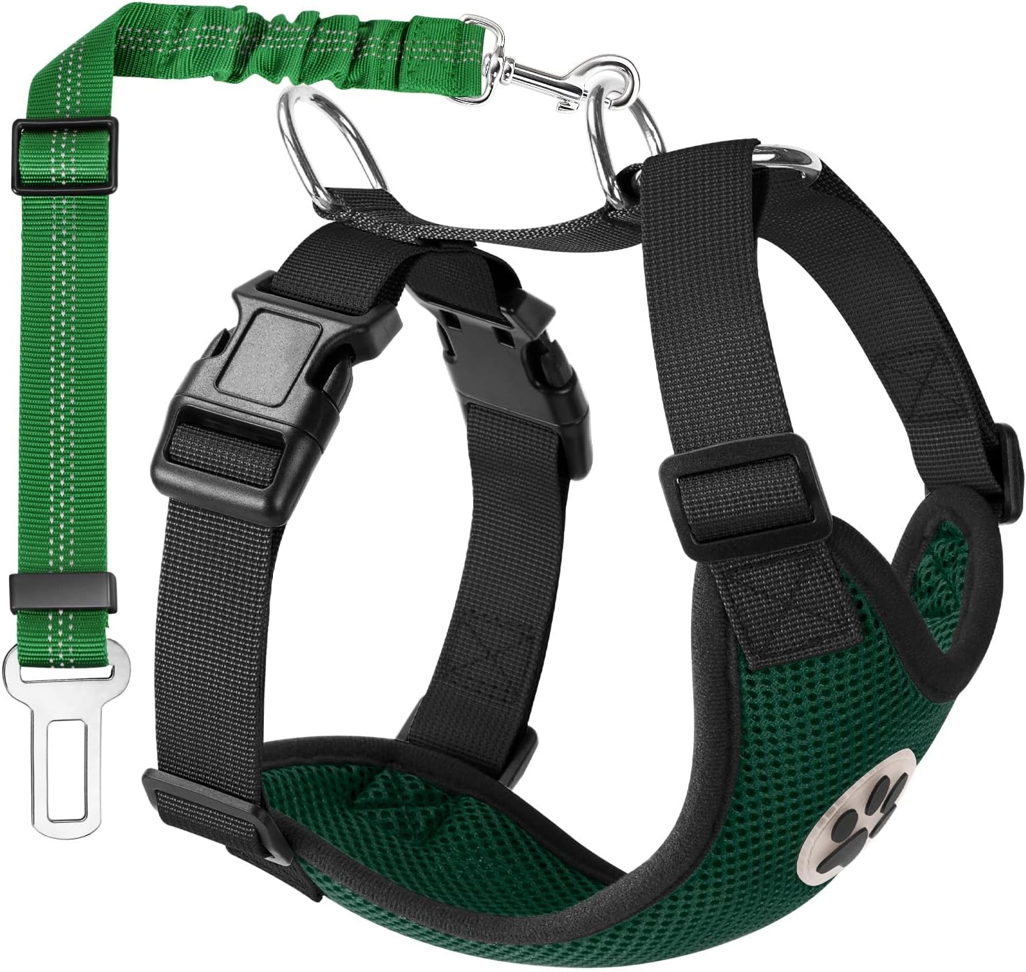 Lukovee Dog Seat Belt - Adjustable Dog Car Harness for Large, Medium & Small Dogs, Soft Padded & Breathable Mesh Dog Seatbelt with Vehicle Connector Strap (Green, Medium) - Pet Explorer