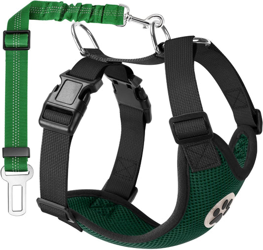 Lukovee Dog Seat Belt - Adjustable Dog Car Harness for Large, Medium & Small Dogs, Soft Padded & Breathable Mesh Dog Seatbelt with Vehicle Connector Strap (Green, Small) - Pet Explorer