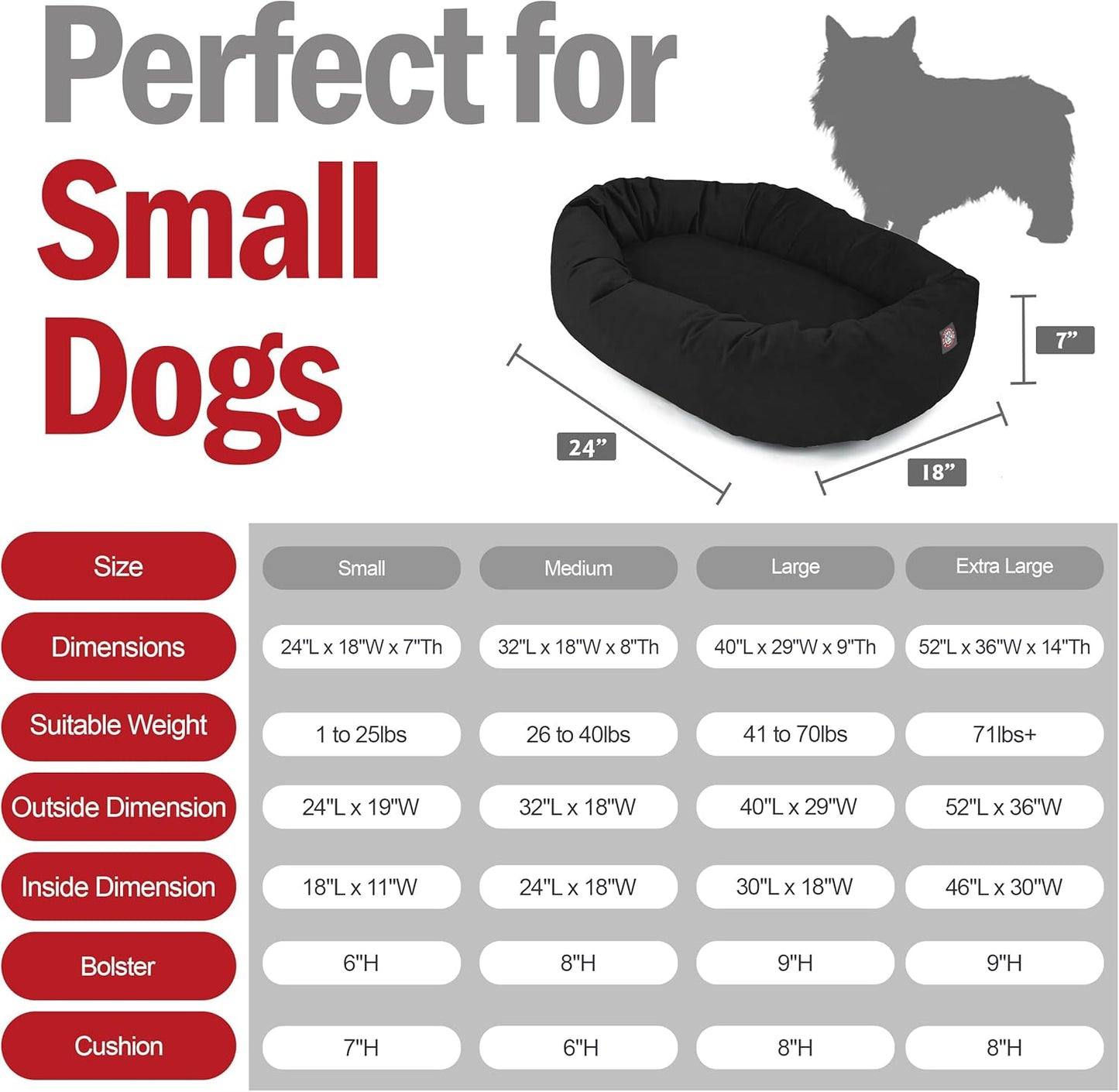 Majestic Pet 24 Inch Suede Shredded Memory Foam Mix Calming Small Dog Bed Washable 24 x 19 x 7 (Inch) - Cozy Soft Round Donut Dog Bed with Spine for Head Support - Pet Bed Black - Pet Explorer