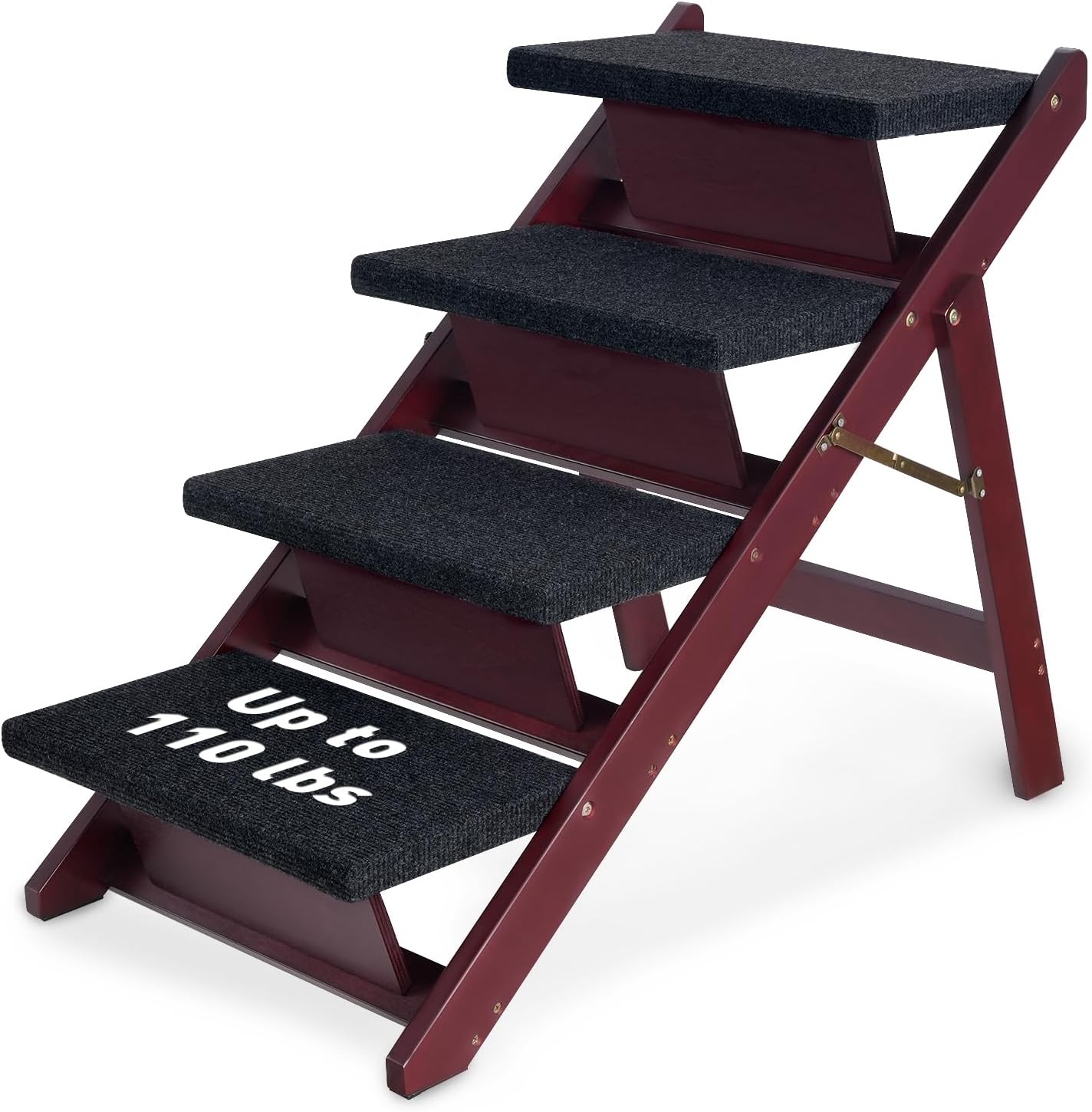 BRIKY Wooden Dog Stairs/Steps - Foldable 4 Steps Dog Steps for High Bed Couch Cars, Non-Slip Pet Stairs for Small Large Medium Dogs and Cats, No Assembly Required - Pet Explorer