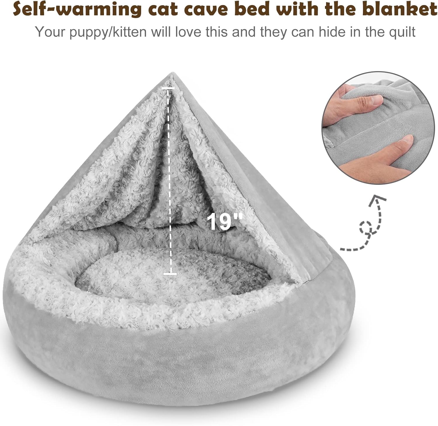 JOEJOY Dog Beds for Small Medium Dogs, Cozy Cuddler Luxury Puppy Pet Bed with Blanket Attached, Donut Round Calming Anti-Anxiety Dog Burrow Cave Bed - Anti-Slip Bottom and Machine Washable 26 inch - Pet Explorer