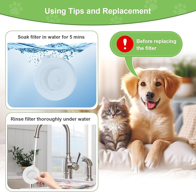 8 Pack Replacement Filters for 3L/3.6L/4.6L/6L/8L Gravity Pet Water Dispenser, Dog Water Filter Replacement, Triple Filtration Pet Fountain Filter, Water Feeder Filter for Cat and Dog