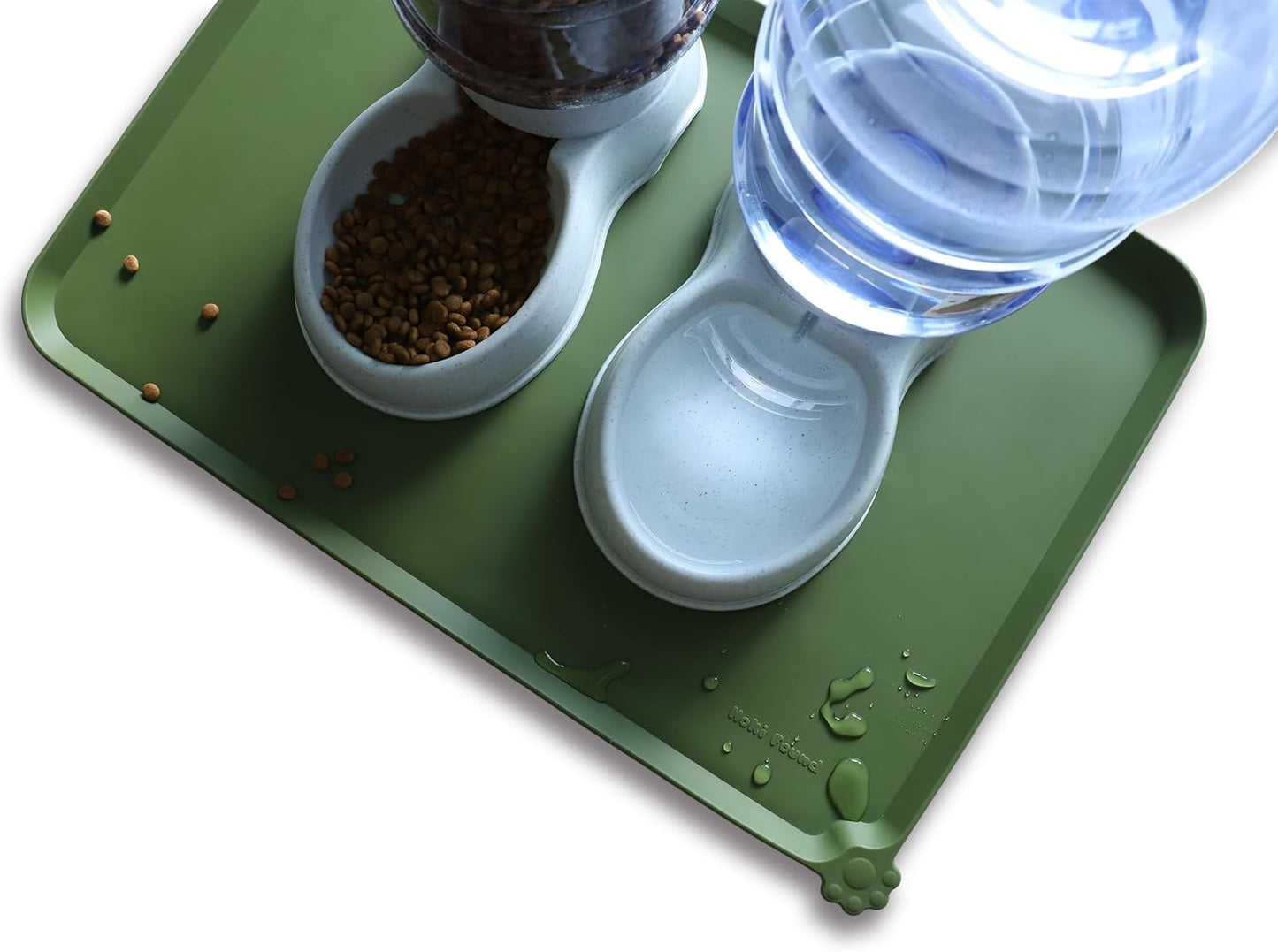 Hoki Found Large Silicone Pet Food Mats Tray - Waterproof Dog Pet Cat Feeding Mat - Non Slip Pet Dog Cat Food Bowl Mats Placemat -Pet Water Mats for Carpet - Dark Olive - Pet Explorer