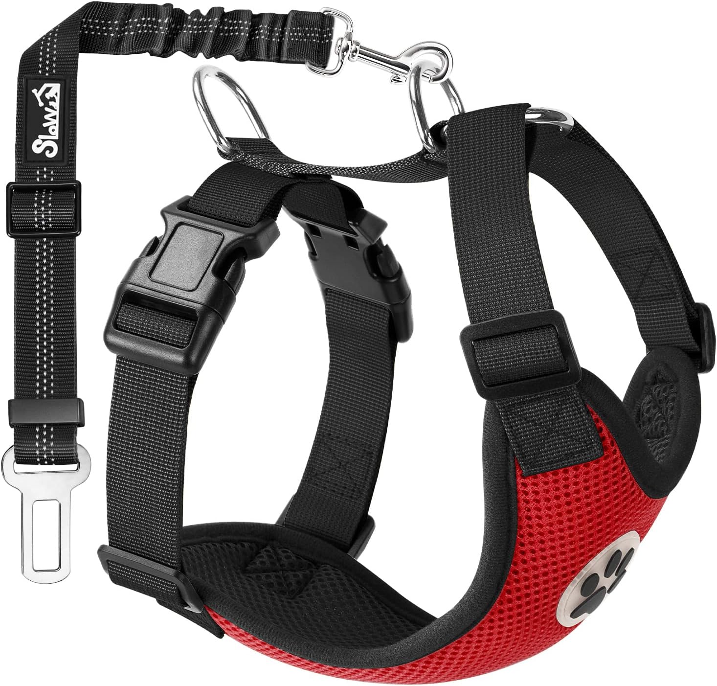 SlowTon Dog Seat Belt Harness for Car, Dog Car Harness Adjustable Mesh Breathable & Dog Seatbelt Safety Tether with Elastic Bungee for Small Medium Large Pets(Red, Single Clip, XXXS) - Pet Explorer