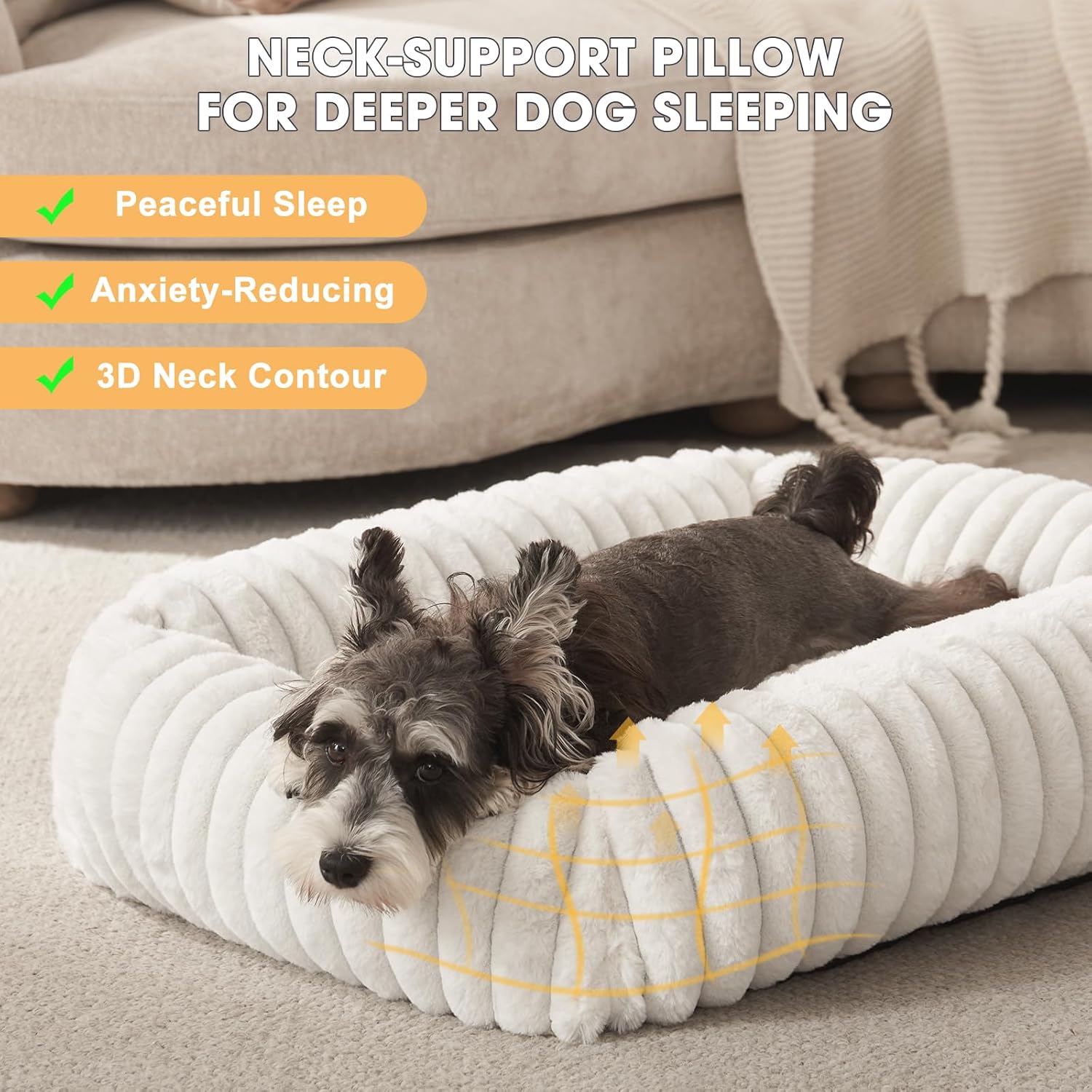 Dog Beds Medium Sized Dog, Washable Orthopedic Pet Bed with Removable Cover, Rectangle Soft Calming Sleeping Puppy Bed Durable Pet Cuddler with Anti-Slip Bottom, 30"x24"x8" Cream - Pet Explorer