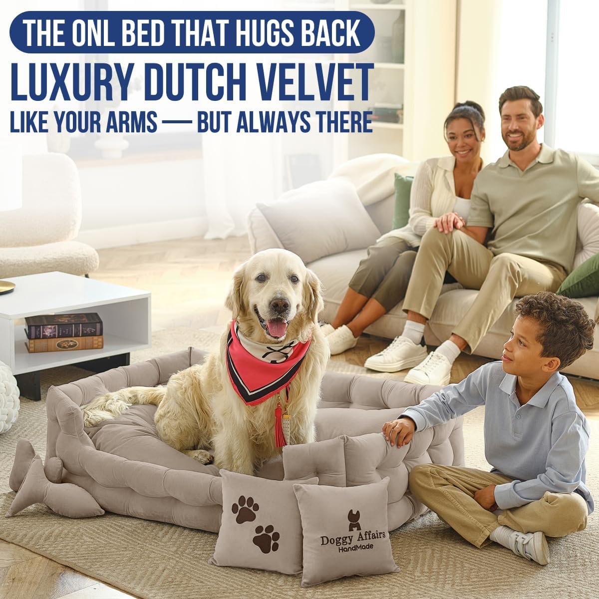 Luxury Dog Bed Chesterfield – Handcrafted Velvet Throne for Dogs | Joint Support, Calming & Temp-Regulating Comfort | Durable 5+ Years, Anti-Claw, Washable 100+ Times – XL, Ivory - Pet Explorer