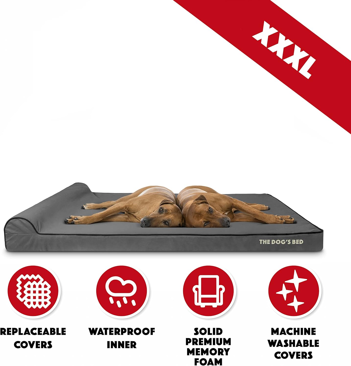 The Dog’s Bed Orthopedic Headrest Dog Bed XXXL Grey/Black 64x44, Memory Foam, Pain Relief for Arthritis, Hip & Elbow Dysplasia, Post Surgery, Lameness, Veterinary Approved, Waterproof Washable Cover - Pet Explorer