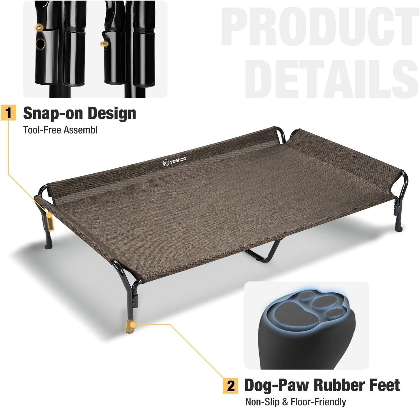 Veehoo Cooling Elevated Dog Bed, XL Raised Pet Cot with Guardrail & Slope Headrest, Durable Breathable Teslin Mesh, Non-Slip Feet, Washable Dog Couch Bed for Indoor & Outdoor, 50.5" x 33.5, Brown - Pet Explorer