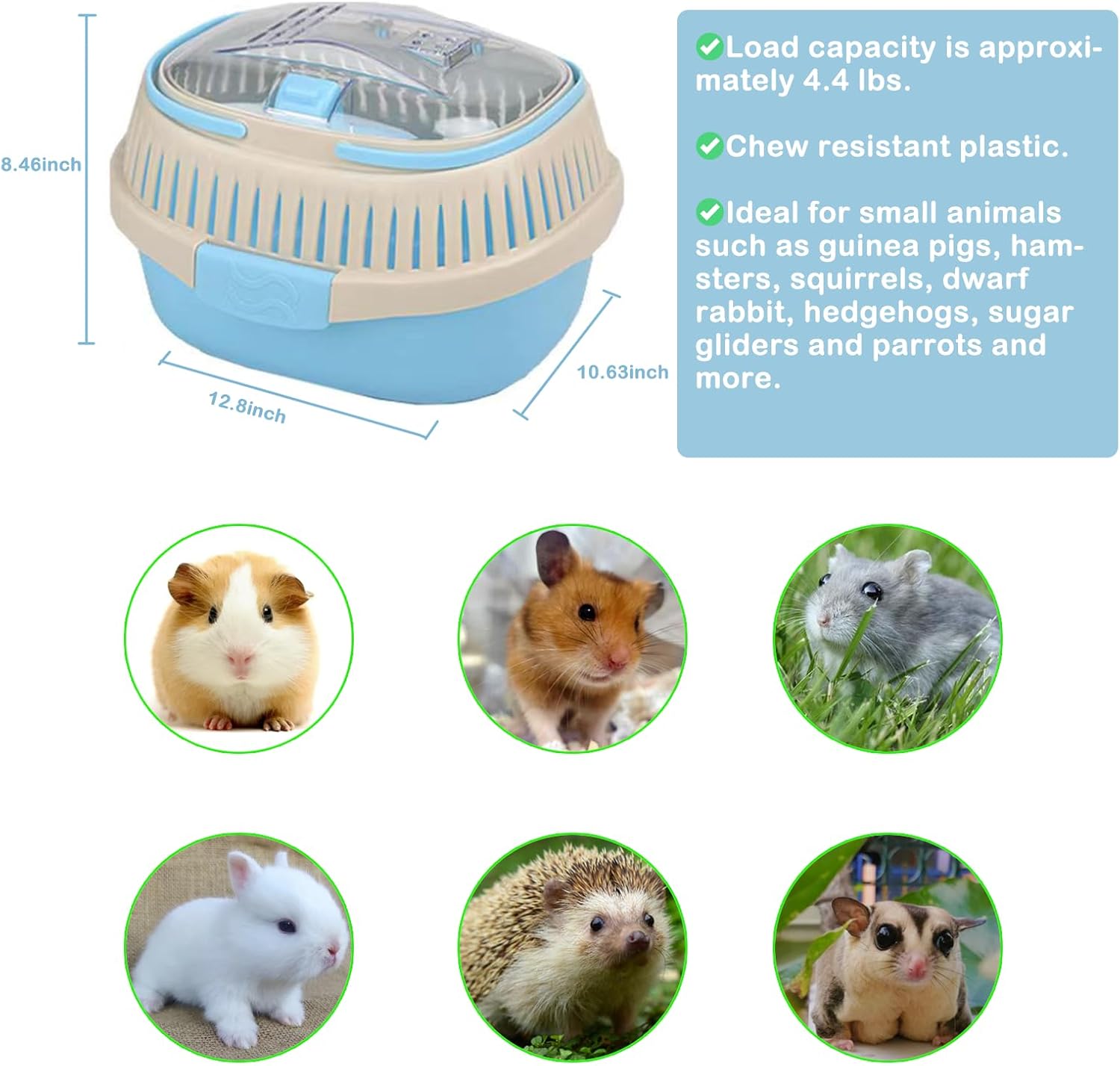 Hamster Carrier Guinea Pig Carrier 13 X 11 X 8 In Portable Hamster Travel Cage with Ventilation Holes Outdoor Small Animal Carrier for Rat Gerbils Rabbit Hedgehog Squirrel Mouse Sugar Glider - Pet Explorer