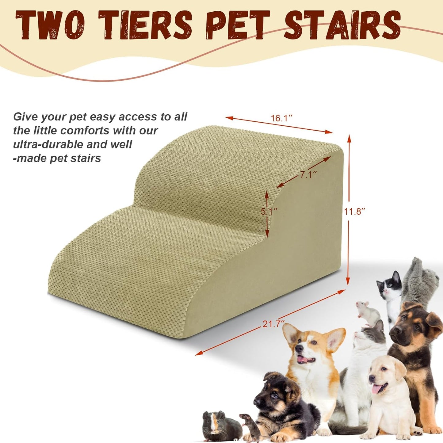 Dog Stairs for Small Dogs - High Density Foam Pet Steps, Extra Wide Dog Ramp with Non-Slip Bottom for High Beds, Couch and Sofa, Best for Dogs Injured, Older Doggy Cats,2 Steps, Camel - Pet Explorer