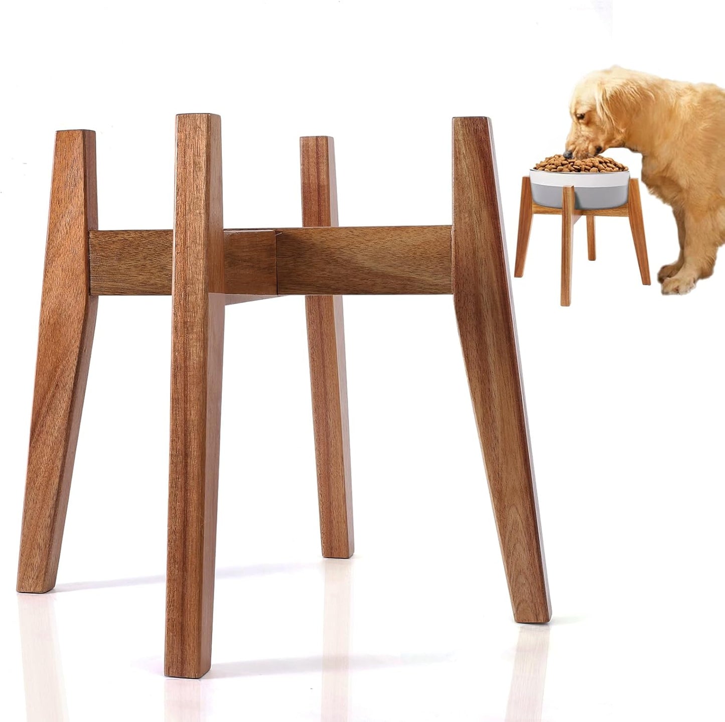Elevated Dog Bowl Stand, Xlarge Raised Dog Bowl Station for Large Breed Pets, Dog Bowl Holder Fits Up to 11-inches Width,14-inches Height, for Water Fountain and Dishes, Acacia Wooden, Stand Only - Pet Explorer
