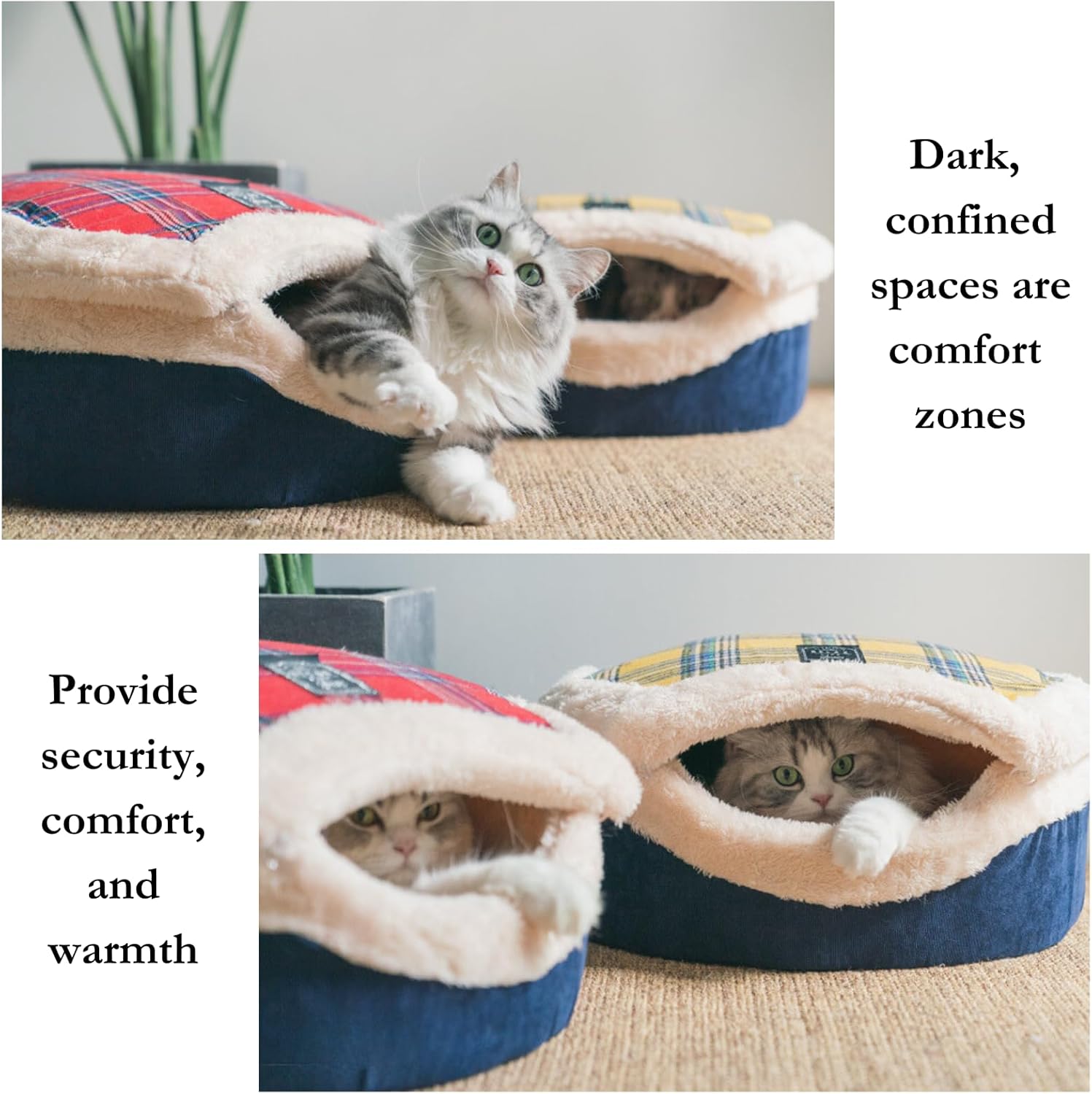 Cat Cave Bed – Plush, Warm & Calming Hideaway with Detachable Lid & Mat, Covered House for Indoor Kitten & Kitty (Brown) - Pet Explorer