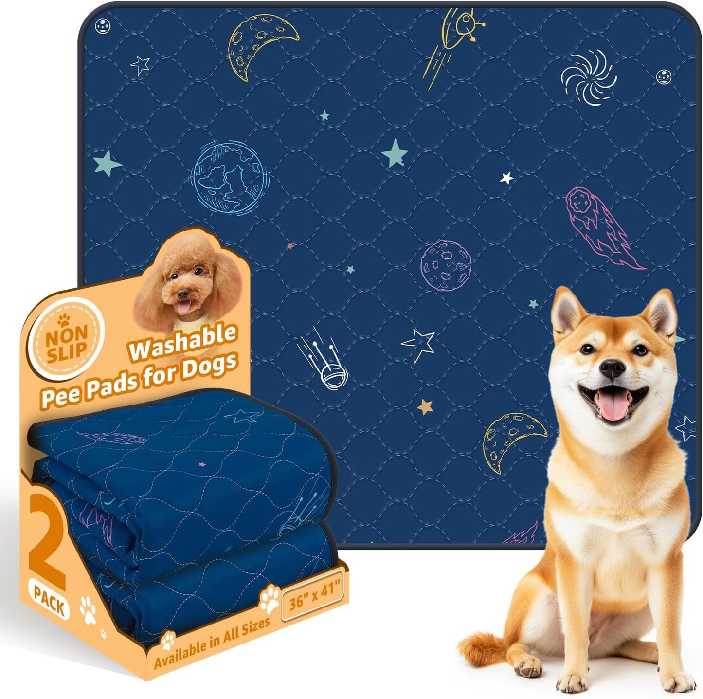 LOOBANI Pee Pads for Dogs Washable: Reusable Dog Pee Pads for Medium Pet, 2 Pack Waterproof Puppy Whelping Pads 36" x 41", Non-Slip Potty Training Mat for Dog Playpen, Floor, Cage, Sofa, Crate, Blue - Pet Explorer