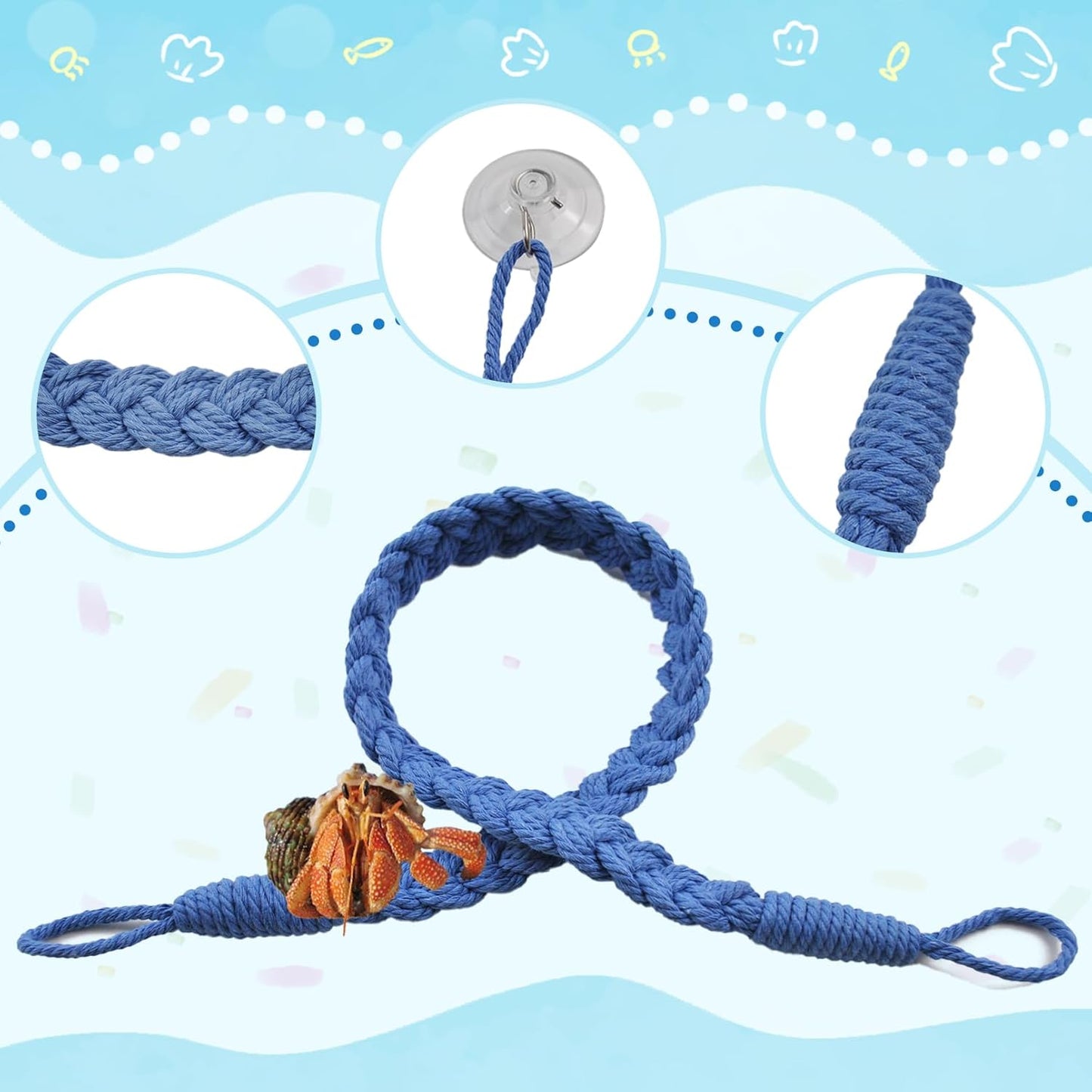 2PCS Hermit Crab Climbing Toys,Hermit Crab Rope Ladder Decor Reptile Hanging Vines Toys Hermit Crab Supplies Reptiles Habitat Tank Terrarium Accessories for Lizard Leopard Gecko Tree Frog(Blue) - Pet Explorer