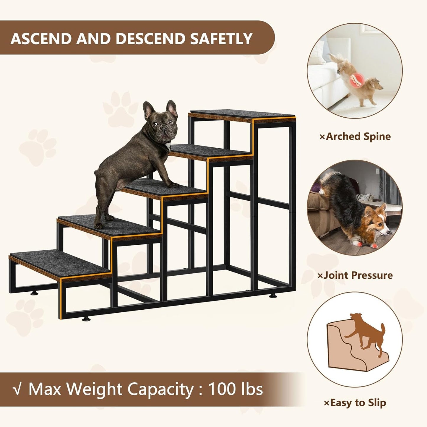 Dog Stairs Ramps Dog Stairs for High Bed Couch 5 Tier Pet Stairs for Small Medium Large Dogs and Cats Pet Step with Non-Slip Stair Tread for Puppy, The Old, and Injured Dogs - Pet Explorer