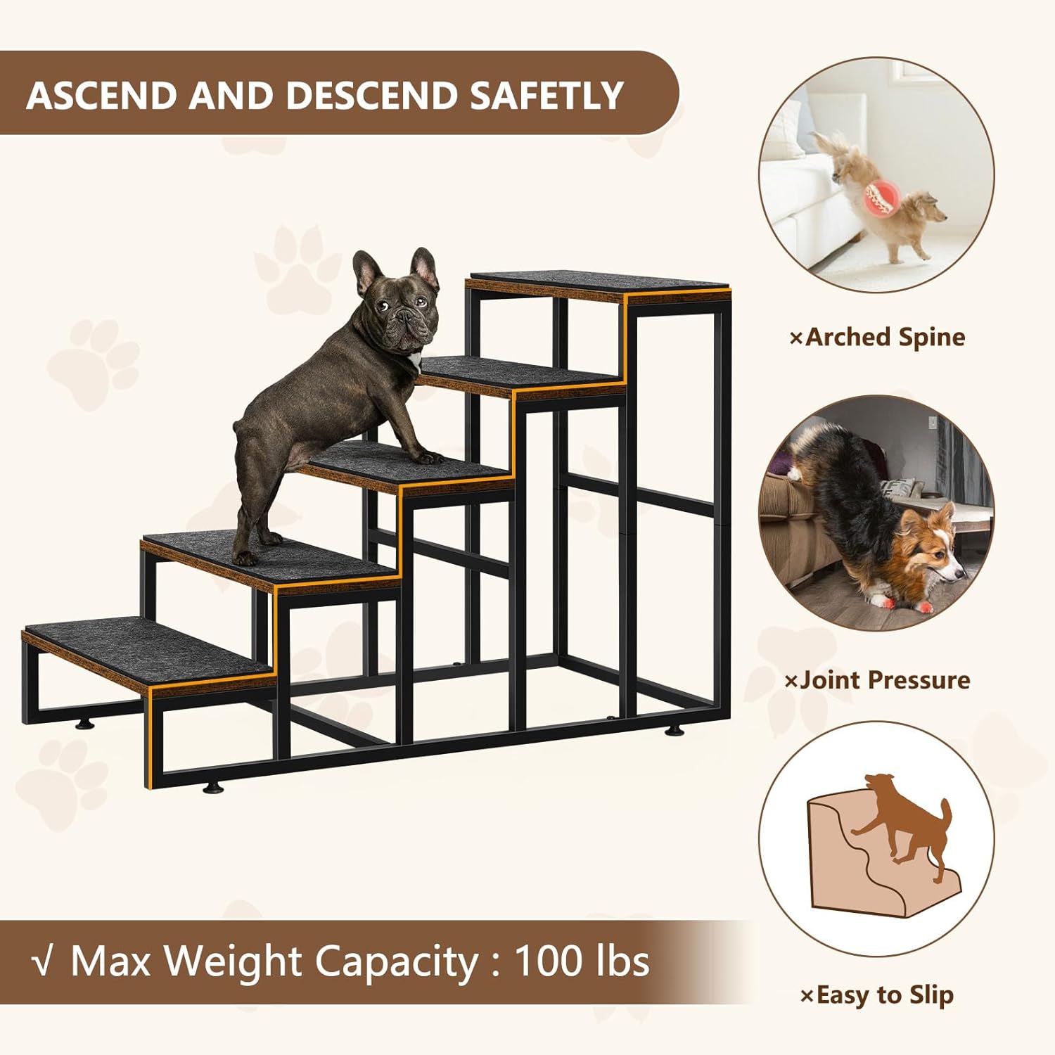 Dog Stairs Ramps Dog Stairs for High Bed Couch 5 Tier Pet Stairs for Small Medium Large Dogs and Cats Pet Step with Non-Slip Stair Tread for Puppy, The Old, and Injured Dogs - Pet Explorer