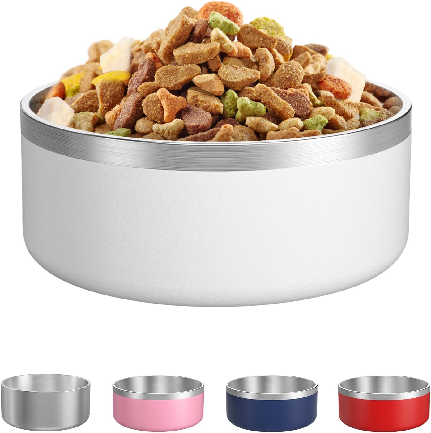 LIANLAI Dog Water Bowl, Rust-Resistant Stainless Steel Dog Bowls, Non-Slip Pet Dishes for Medium Puppys, Double-Walled Puppy Bowls (White，40 oz) - Pet Explorer