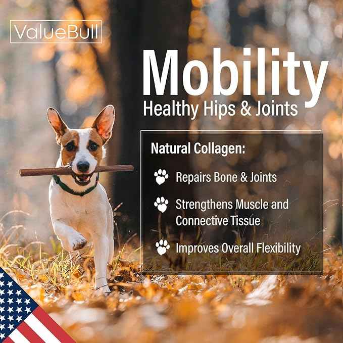 ValueBull USA Collagen Sticks for Dogs, 12 Inch Thick Chews, Natural Long-Lasting Dog Treats, 50 Count Bulk Pack - Promotes Joint, Skin & Coat Health with Glucosamine and Chondroitin