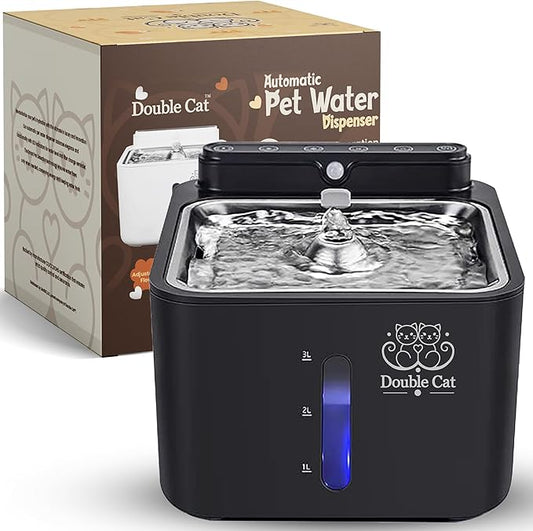 Double Cat Dog and Cat Water Fountain, Automatic Water Dispenser, 108oz/3.2L, Smart Pet Detection, Wireless, Quiet, LED Light Indicators and Multi-Layer Filtration – Fresh Clean Hydration !