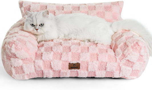 Cat Bed Cats Couch for Puppy and Kitten, Fluffy Pet Couch Small Dog Sofa Bed, Supportive Cat Sofa for Indoor Cats, Washable Cover & Non-Slip, 26 inch, Pink - Pet Explorer