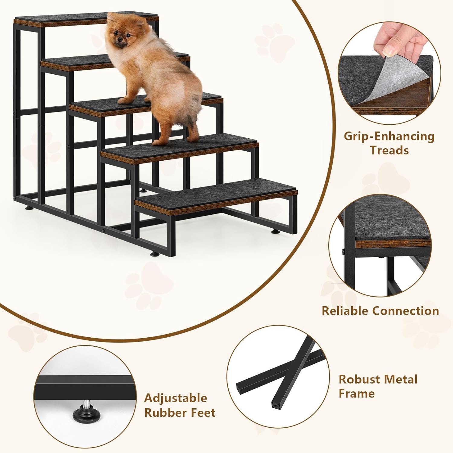 Dog Stairs Ramps Dog Stairs for High Bed Couch 5 Tier Pet Stairs for Small Medium Large Dogs and Cats Pet Step with Non-Slip Stair Tread for Puppy, The Old, and Injured Dogs - Pet Explorer