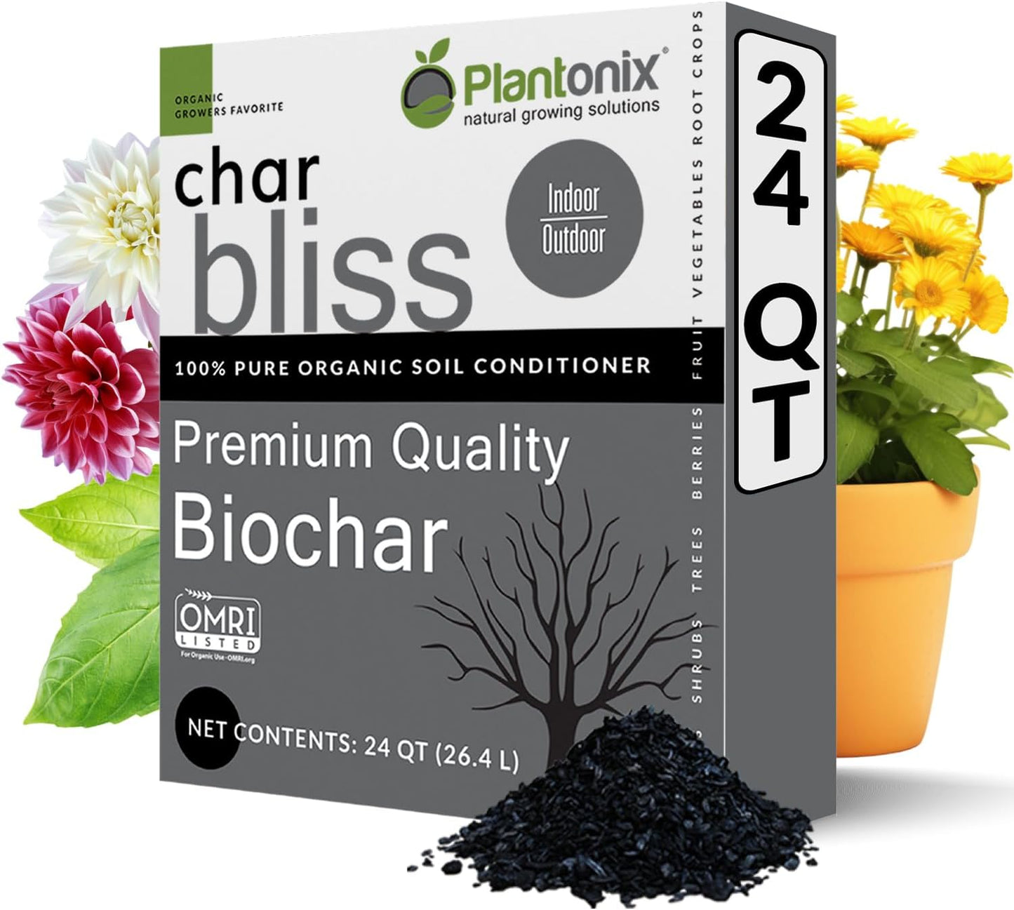Char Bliss (24 Qts) - Organic Biochar for Plants - OMRI-Listed Biochar Soil Amendment Organic - Bio Char for Plants - Horticultural Charcoal for Plants, Potting Soil, Garden Soil, & Potting Mixes - Pet Explorer