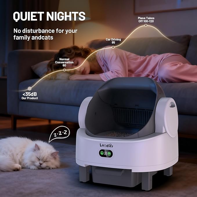 Self Cleaning Cat Litter Box, Open-Top Large Automatic Litter Box for Multiple Cats with Safety Sensors, Includes Liner Bags and Litter Mat White