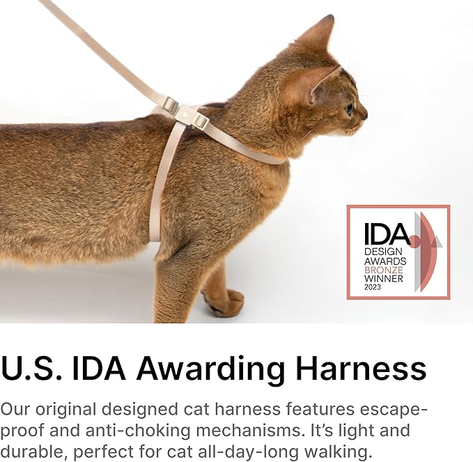 Cat Harness Escape-Proof Anti-Choking Adjustable Nylon Harness Lightweight with Anodized Aluminum Buckle, Ideal for Cats Outdoor Walking and Training, IDA Award (Space Gray, S (13.8"))