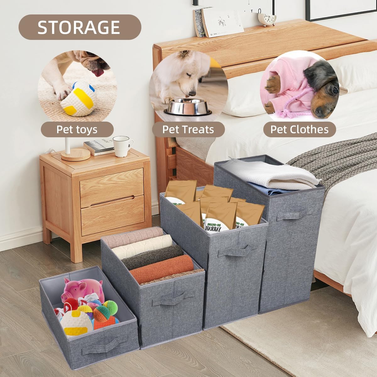 Dog Stairs with Storage, 4-Step Folding Pet Steps for Small Dogs and Cats, Pet Steps Storage with Zip, Pet Stairs for High Bed, Couch and Car Ramp (Gray, 4 Steps no Condo) - Pet Explorer
