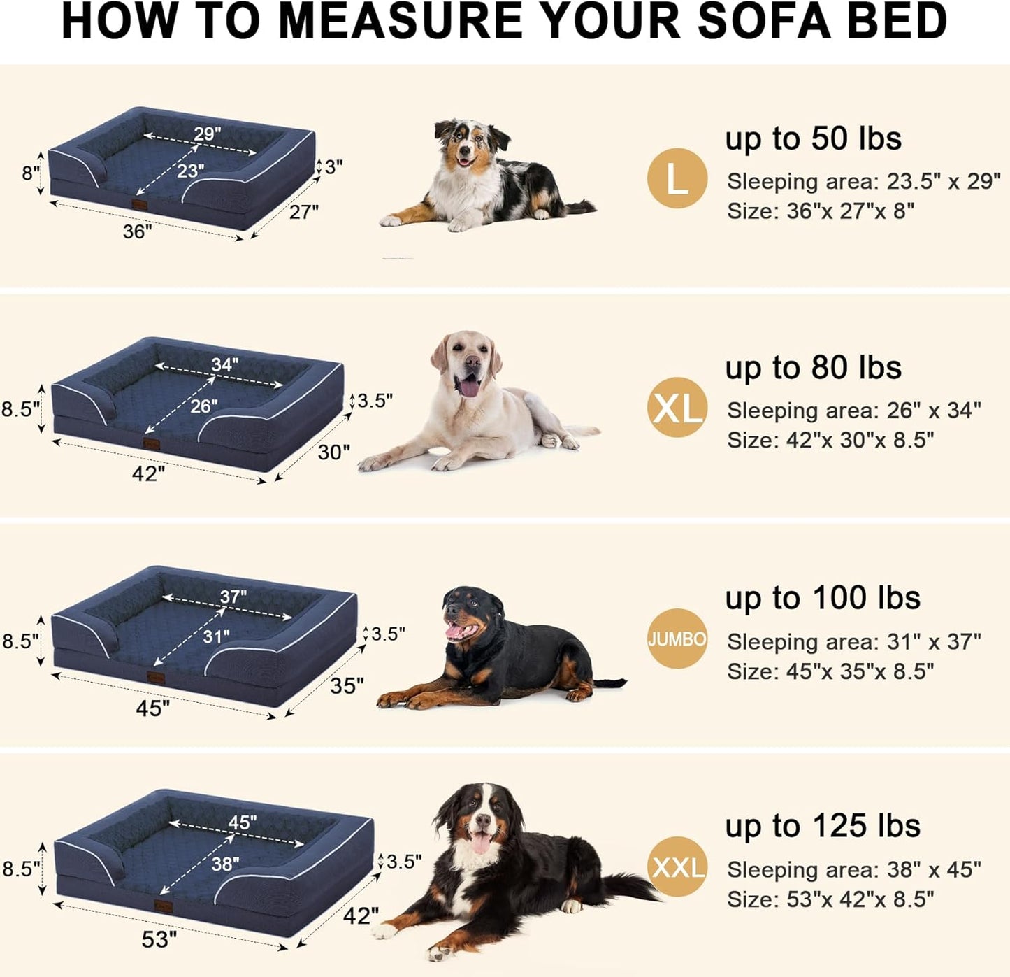 Orthopedic Dog Beds, Waterproof Memory Foam Large Sized Dog Bed with Sides, Non-Slip Bottom and Egg-Crate Foam Big Dogs Beds with Removable Washable Cover(Large,Navy Blue) - Pet Explorer