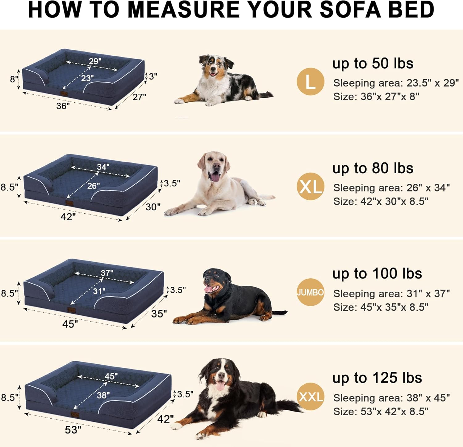 Orthopedic XXL Dog Bed for Extra Large Dogs, Waterproof Memory Foam Dogs Bed with Sides, Egg-Crate Foam and Non-Slip Bottom Big Dog Couch Bed with Washable Removable Cover(XX-large,Navy Blue) - Pet Explorer