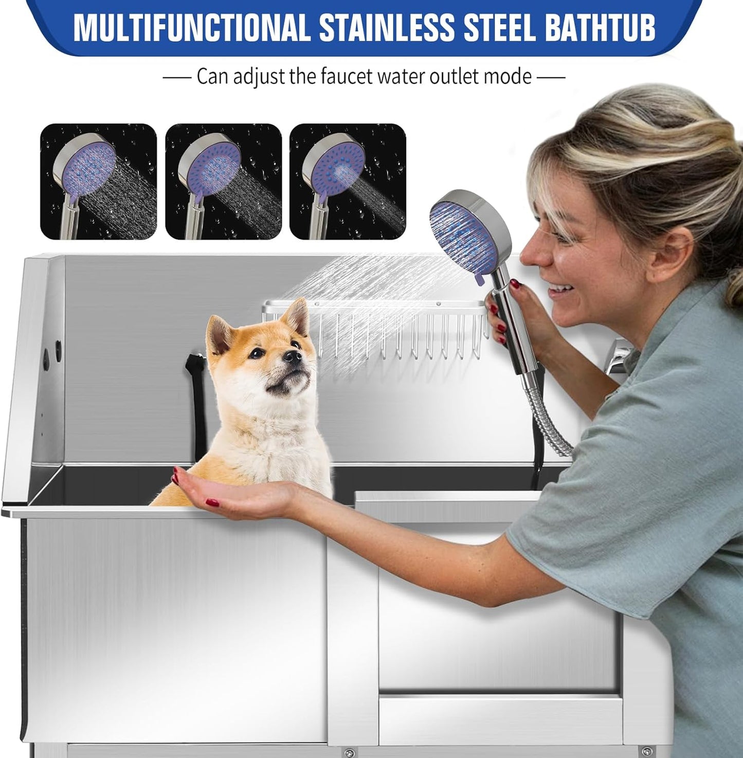 Electric Dog Bathing Station for Large Dogs, Height Adjustable Stainless Steel Dog Pet Washing Station, Professional Dog Grooming Tub with Electric Lift, Pet Wash Bath Station - Pet Explorer