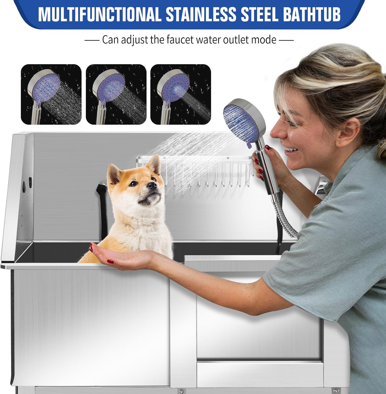 Electric Dog Bathing Station for Large Dogs, Height Adjustable Stainless Steel Dog Pet Washing Station, Professional Dog Grooming Tub with Electric Lift, Pet Wash Bath Station - Pet Explorer