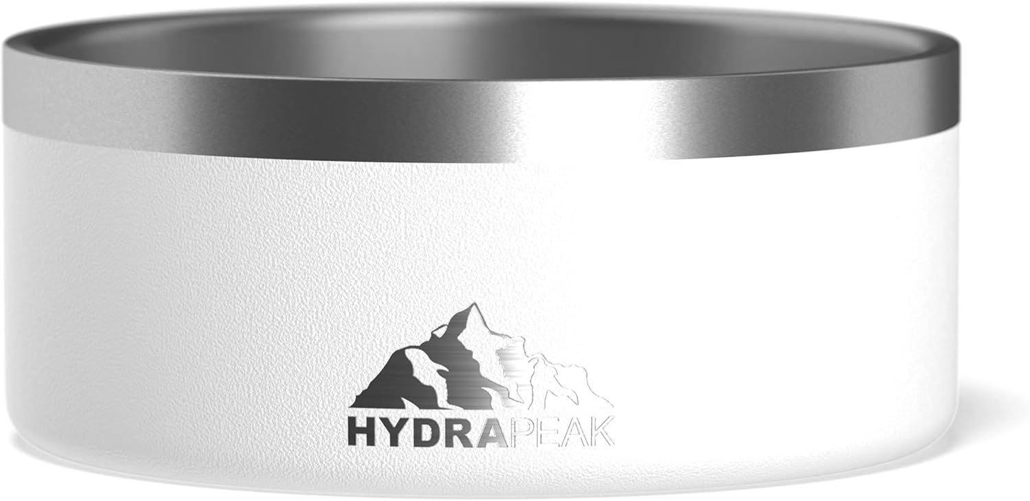 Hydrapeak Dog Bowl; Non Slip Stainless Steel; Water and Food Dish; Large Sized and Small Dogs; 32oz 64oz; Multiple Sizes; 4 Cup | White - Pet Explorer
