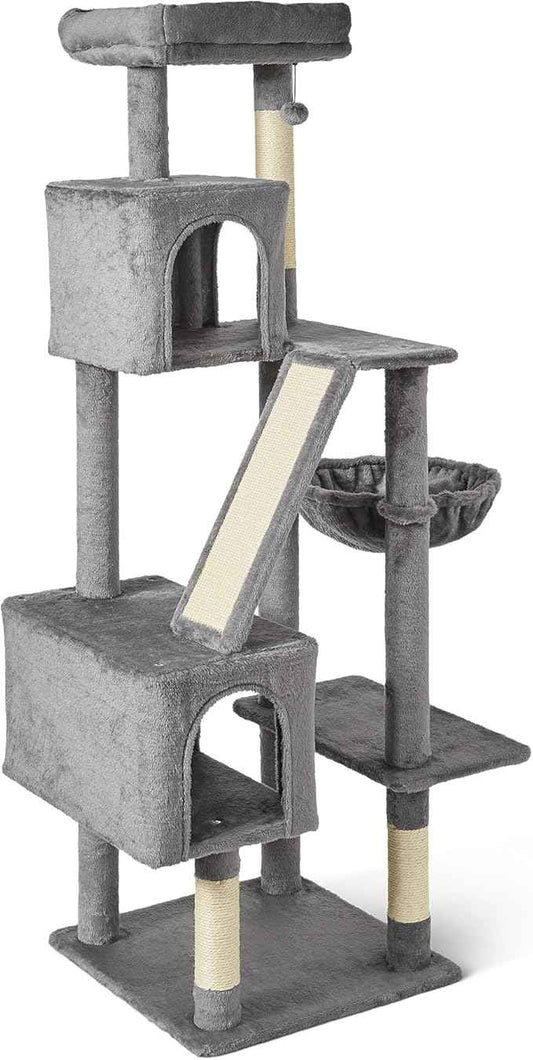 Amazon Basics Indoor Cat & Kittens Multi-Level Climbing Activity Tower with Scratching Posts, FSC Certified, 60.1" (152.7cm) H, Grey