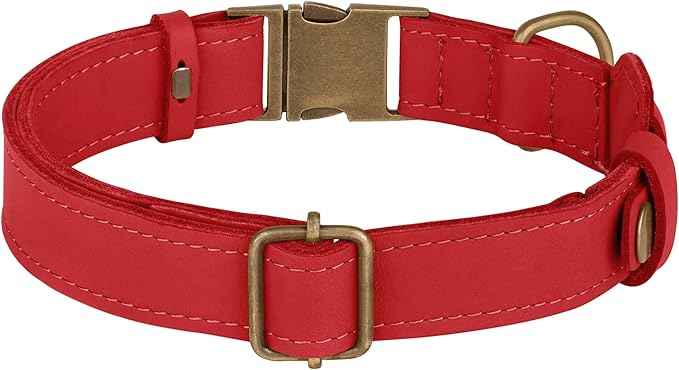 AirTag Dog Collar - Genuine Leather Dog Collar with Apple AirTag Holder and Metal Buckle - Smart GPS Tracking Pet Collars (Red, XL, 20"-25" Neck Fit)