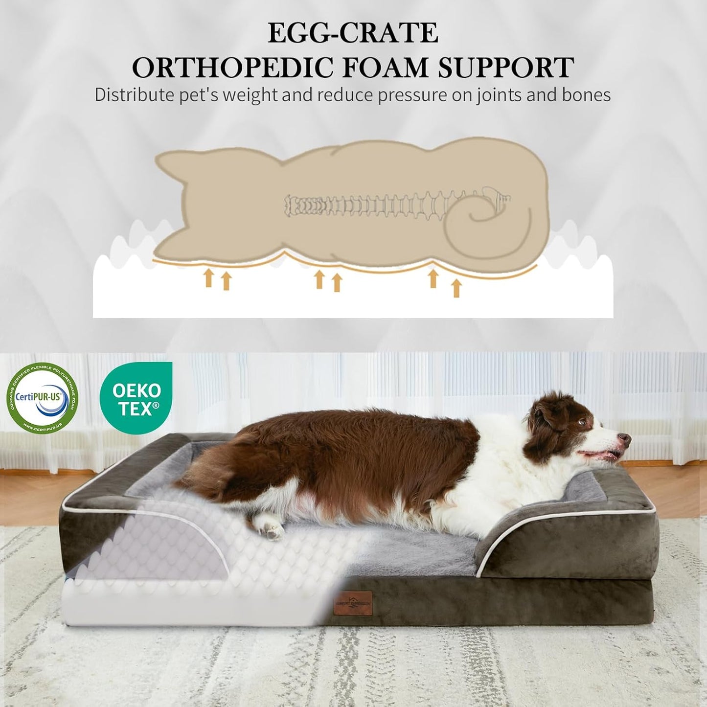 Comfort Expression XXL Orthopedic Dog Bed for Extra Large Dogs, Waterproof Orthopedic Foam Dogs Beds, Washable Dog Sofa Bed with Non-Slip Bottom & Removable Cover(XX-Large,Dark Green) - Pet Explorer