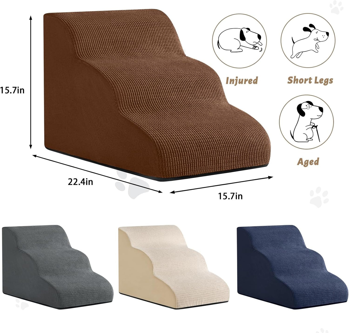 3-Step Dog Ramp and Stairs for Sofa and Chair - Non-Slip Sturdy Pet Steps for Small Dogs and Cats,15.7" H,Brown - Pet Explorer