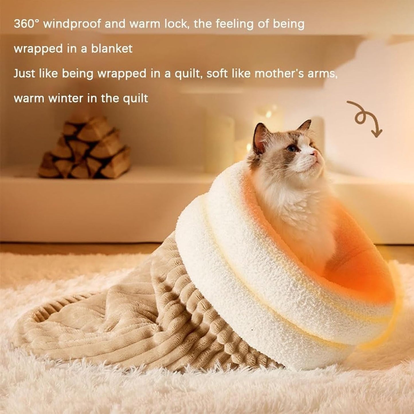 Cat Sleeping Bag for Indoor Cats - Cozy Winter Bed Cave, Warm Soft Fluffy Washable Blanket (G) - Pet Explorer