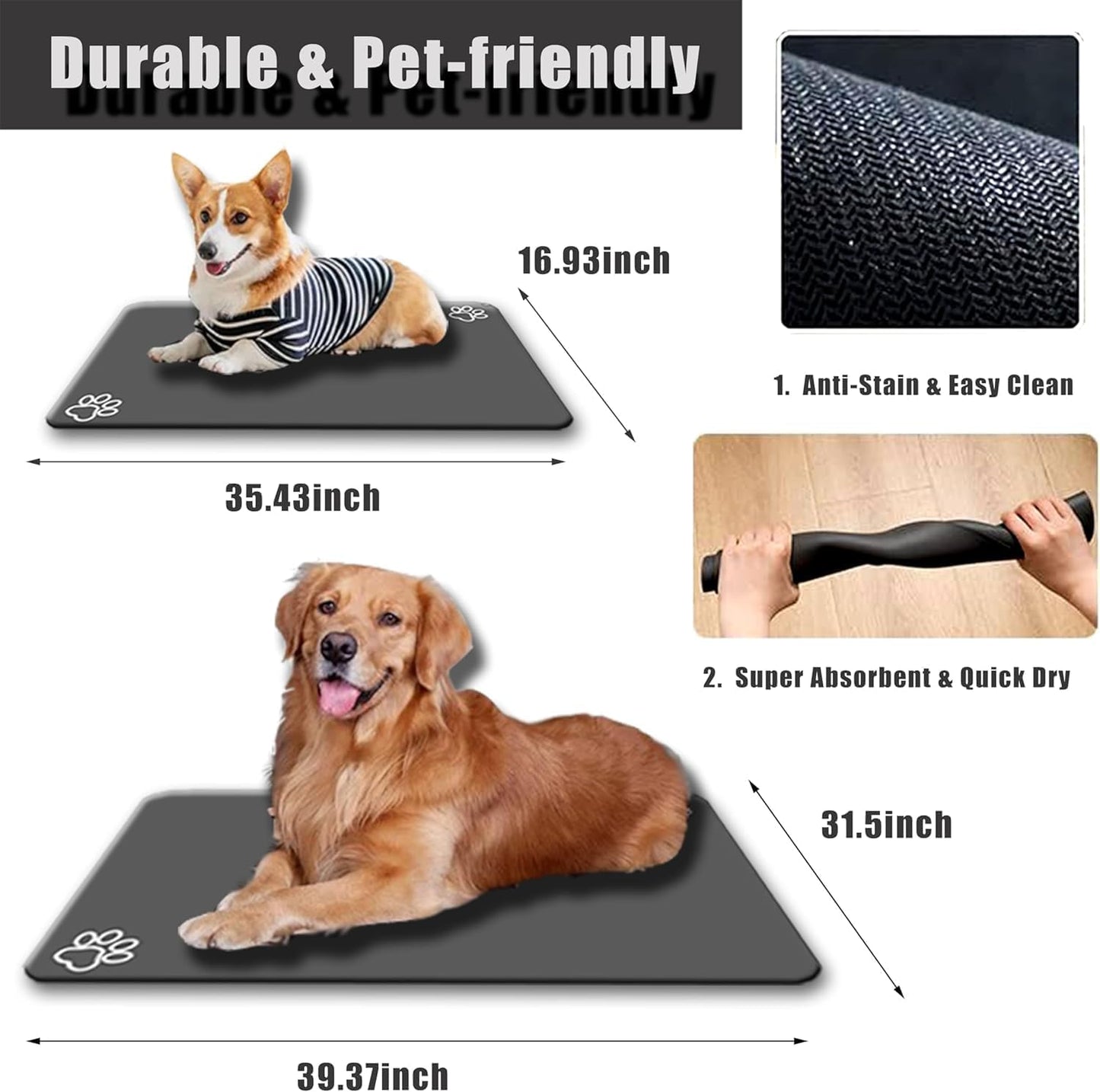 Large Boho Dog Food Mats for Floors, Absorbent Dog Bowl Mat for Food and Water Dispenser Mat, Quick Dry Cat Food Mat Pet Supplies (Light Vintage, 36 * 24)