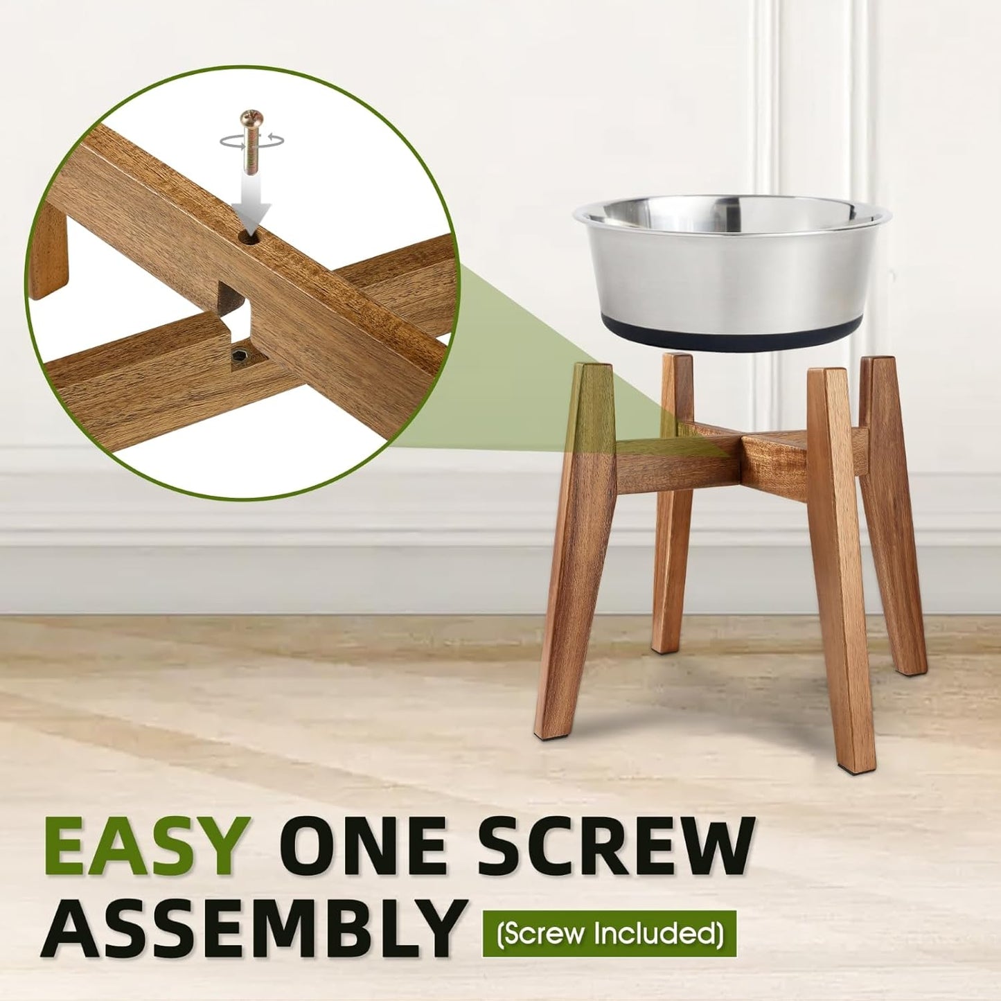 Solid Acacia Hardwood Elevated Dog Bowl Stand, Raised Feeder for Medium & Large Dogs, Fits up to 9″ Bowls, Improves Posture and Reduces Neck Strain, Stand Only - Pet Explorer
