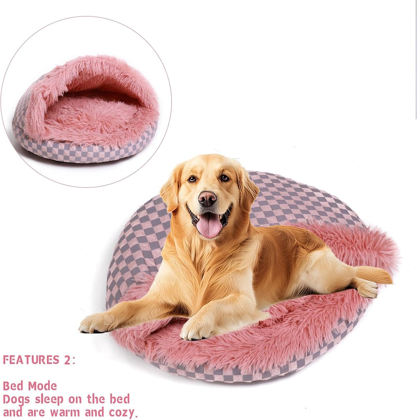Cat Bed Hooded Plush Nest with Self-Warming Cozy Cave, Calming Anti-Anxiety Pet Bed for Indoor Cats & Small Dogs, Removable Washable Cover & Waterproof Bottom - Pink - Pet Explorer