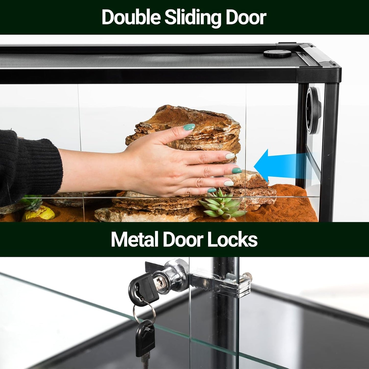 20 Gallon Reptile Tank, 30" x 12" x 12" Reptile Terrarium, Top Screen Ventilation, Sliding Door, Cable & Fogger Pass, Glass Enclosure for Bearded Dragon, Lizard, Gecko, Frog, Snake - Pet Explorer