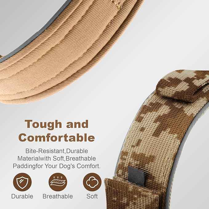 2026 Upgrade Dog Collar with IPX8 Waterproof AirTag Holder,Military Tactical Handle and Ultra-Durable Metal Buckle/Night Reflective,GPS Collar for Medium to Large Dogs (Camouflage Khaki/M)