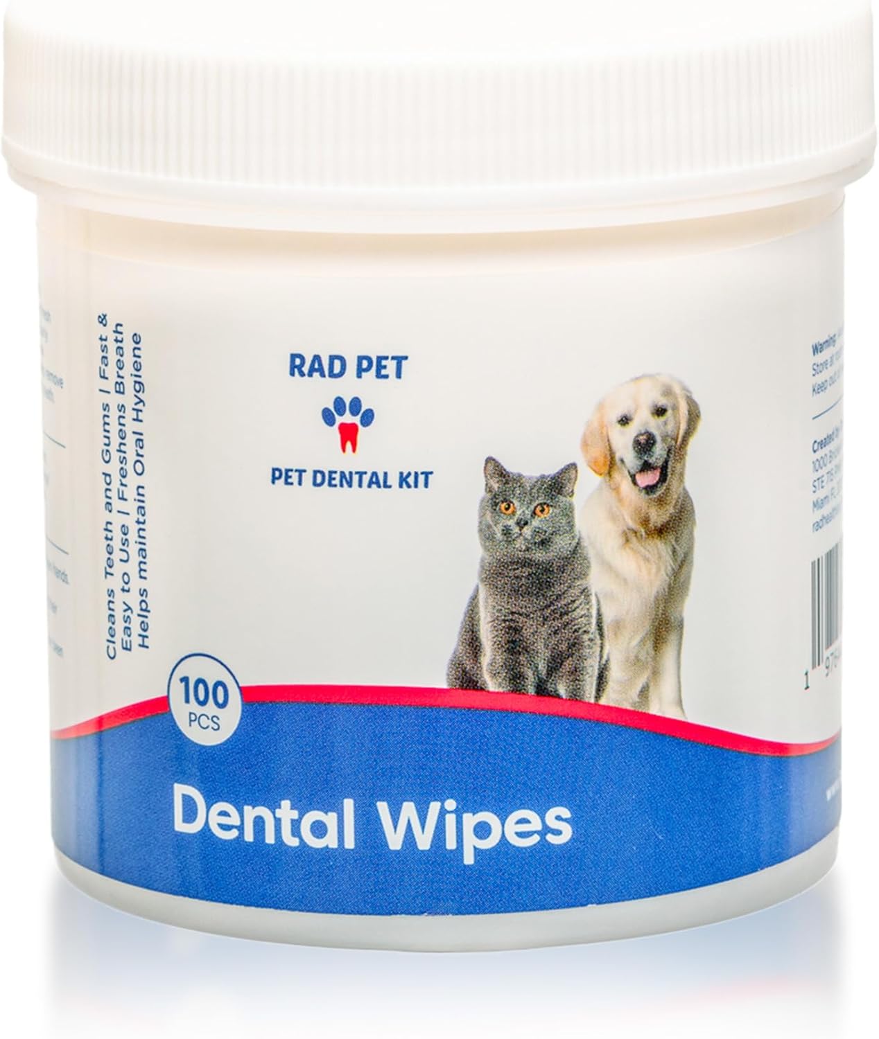 Rad Health Dog Dental Wipes - 100ct Pet Dental Finger Wipes, Easy No-Brush Teeth Cleaning, Removes Plaque & Tartar, Boosts Oral Hygiene, Freshens Breath, Gentle on Mouth, Strong on Build-Up - Pet Explorer