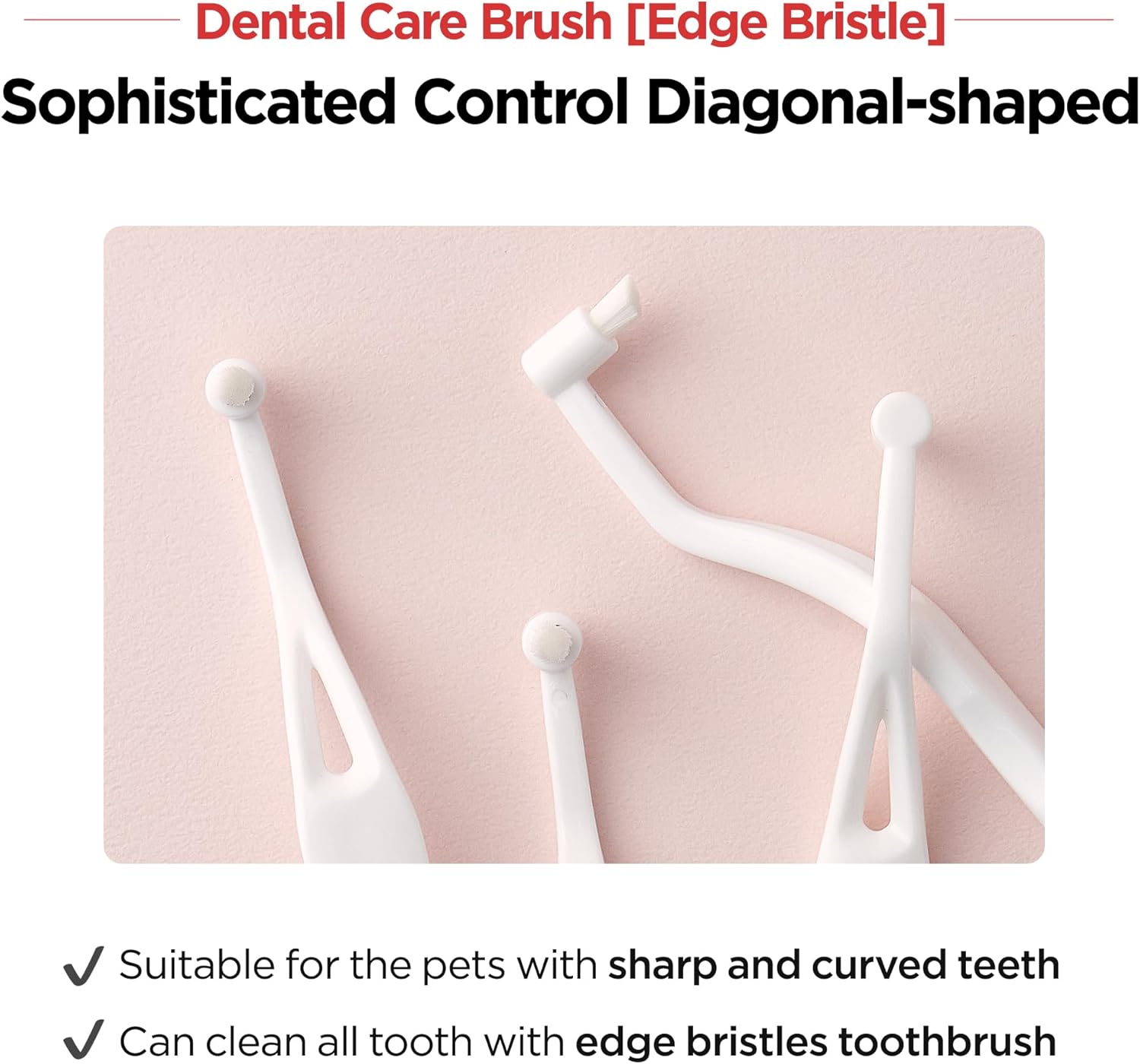 JAYU PET Dental Care Brush (Edge Bristles) 1ea - Micro Round Head Dog Toothbrush, Cat Toothbrush, Dental Care, Perfect for Kitten & Small Breed with End-tuft Diagonal-Shaped Bristle & Easy Grip Handle - Pet Explorer