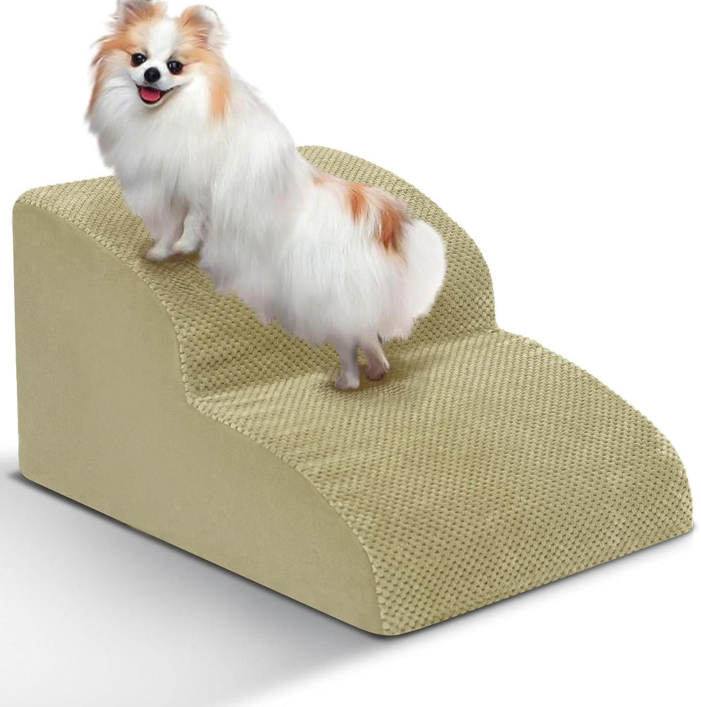 Dog Stairs for Small Dogs - High Density Foam Pet Steps, Extra Wide Dog Ramp with Non-Slip Bottom for High Beds, Couch and Sofa, Best for Dogs Injured, Older Doggy Cats,2 Steps, Camel - Pet Explorer