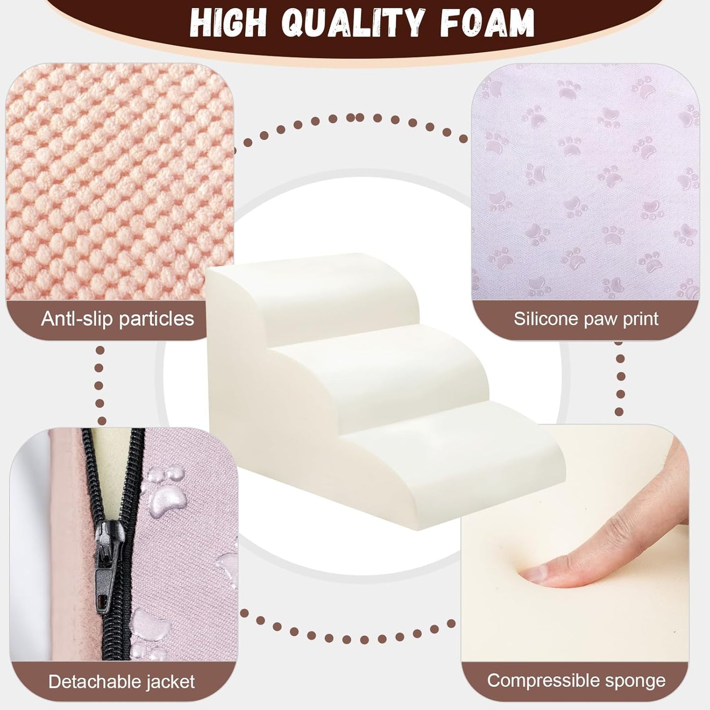 Dog Stairs for Small Dogs - High Density Foam Pet Steps, Extra Wide Dog Ramp with Non-Slip Bottom for High Beds, Couch and Sofa, Best for Dogs Injured, Older Doggy Cats,3 Steps, Pink - Pet Explorer