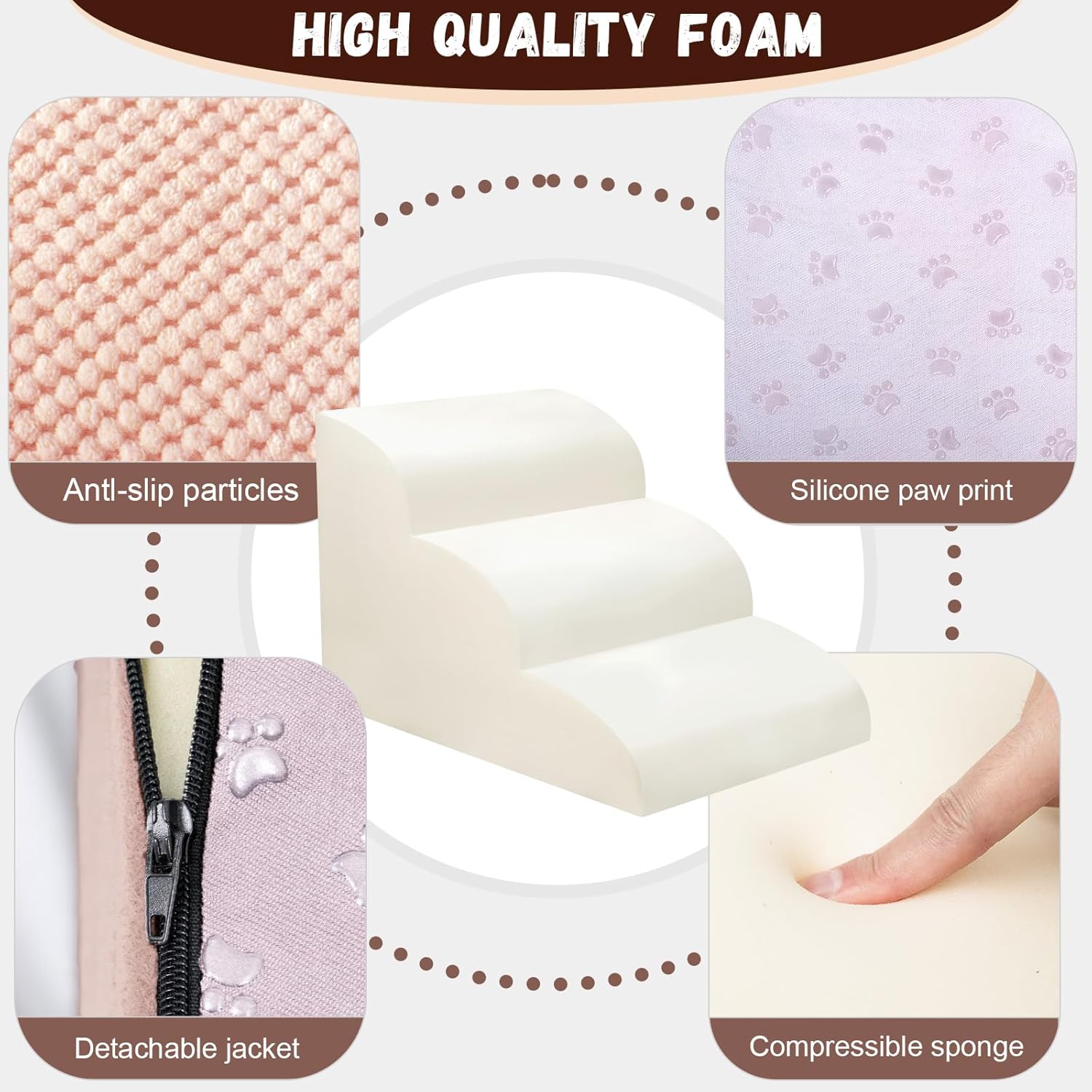 Dog Stairs for Small Dogs - High Density Foam Pet Steps, Extra Wide Dog Ramp with Non-Slip Bottom for High Beds, Couch and Sofa, Best for Dogs Injured, Older Doggy Cats,3 Steps, Pink - Pet Explorer